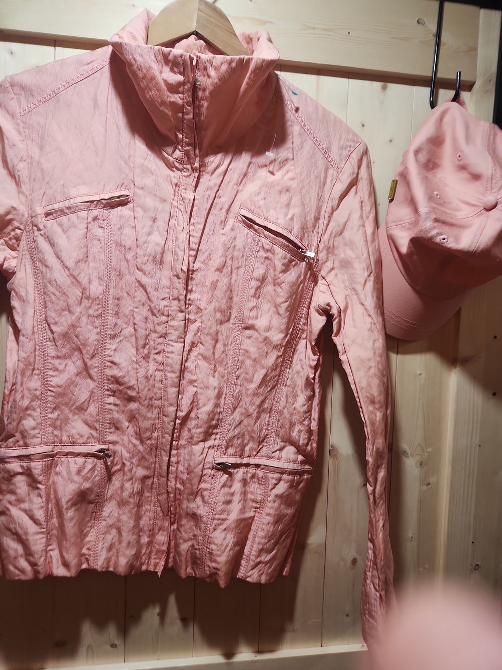 Women's Lightweight PeachItalian Made Zip-Front Jacket&Bonus Cap